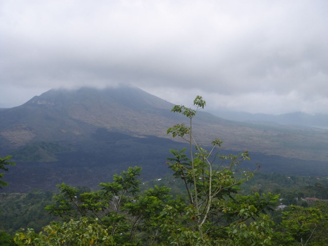 The lava flow flowed towards the right, towards the lake (which is just outside of the shot).