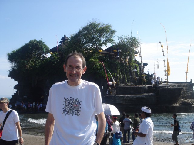 Dad relaxing with the Temple backdrop.