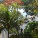 From our room looking downwards towards the salt-water pool