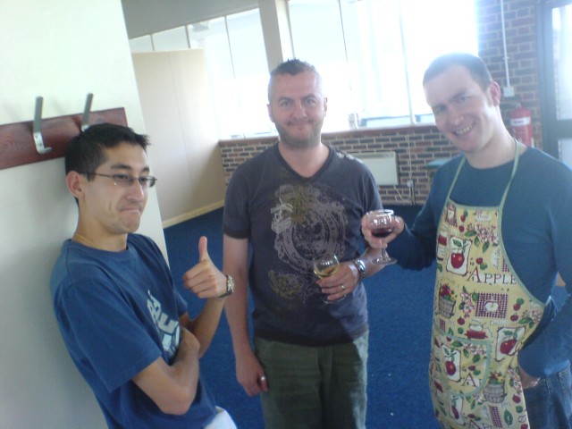 Quick look busy!  Too late!  Hang on 3 blokes, 2 glasses, where's the third, well a thumbs-up will do!