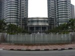 Standing across the street and looking at the base of the towers