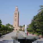 The Koutoubia Mosque - the key landmark towering about the medina in Marrakech.  Fact: no other structure can be taller than the Mosque tower, as it is meant to be seen from any vantage point!