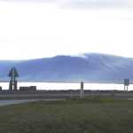 View of the snow-capped mountains around Reykjavik.
