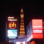 Looking towards Planet Hollywood signage with the Paris in the backdrop 