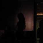 The silhouette of one of the dancing girls strutting her stuff 