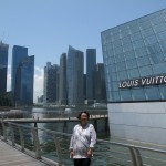 The Floating LV Store and Marina Bay Financial Centre Backdrop