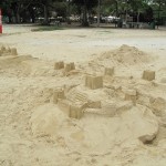The sandcastle with the East Coast Food Court in the backdrop
