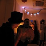 Looking at the ghostly figure in the backdrop!