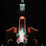 Church lit up at night