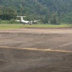 The plane touching down