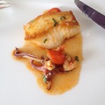 Pan-fried sea bass